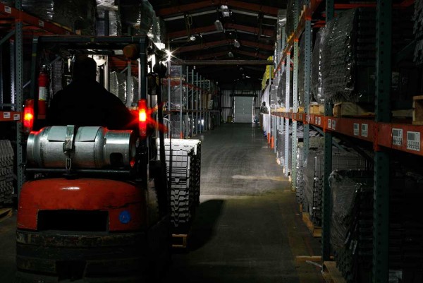 Grote LED lights on a towmotor in a warehouse Grote LED lights on a towmotor in a warehouse