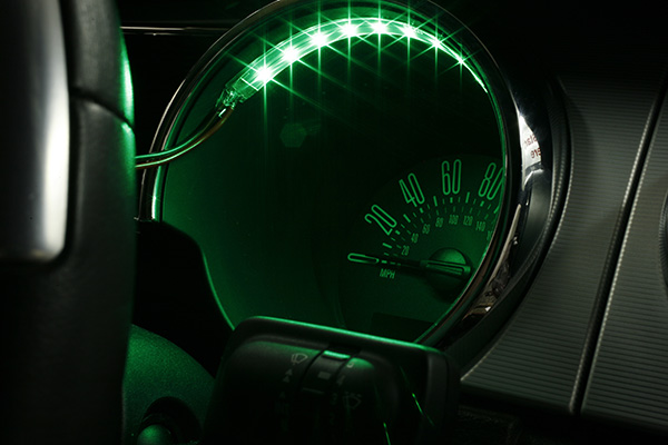 Green LightForm strip lighting up car speedometer Green LightForm strip lighting up car speedometer